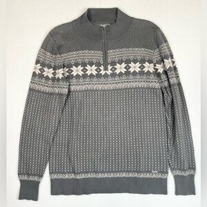 CABELA’S Women’s Snowflake Fair Isle 1/4 Zip Cotton Gray Sweater L Cozy Nordic